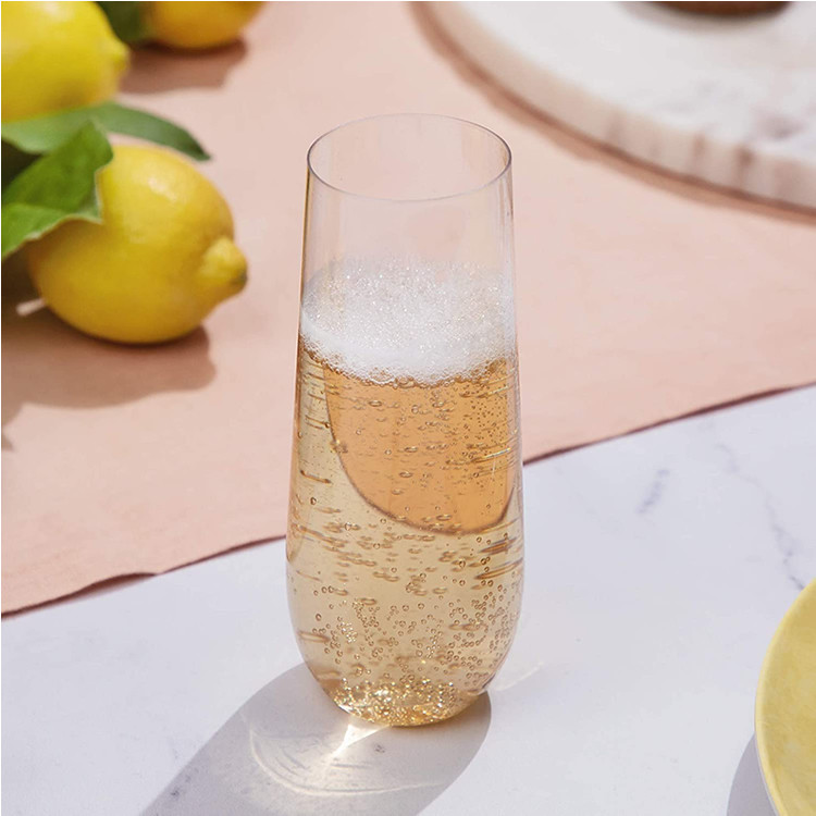Unbreakable Tritan Stemless Champagne Flutes Bar Plastic Champagne Fluted Glassware