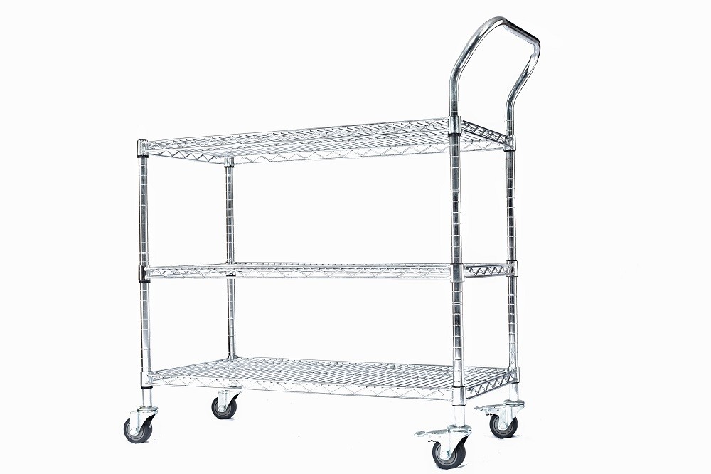 Customized Stainless Steel ESD Wire Shelf Trolley Cart Mesh Storage Antistatic Wire Trolley