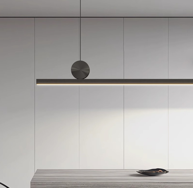 Restaurant chandelier minimalist lamp Nordic style simple modern one-line aluminum tea room bar dining room dining table long strip lamp
