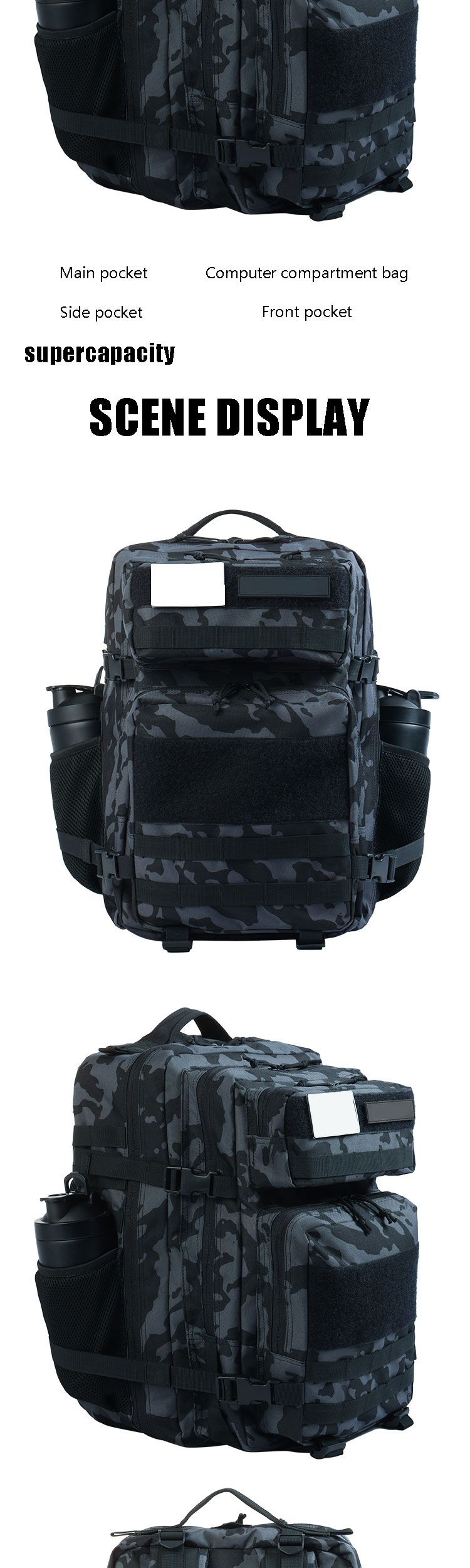 Waterproof polyester 45l large backpack gym backpack bag