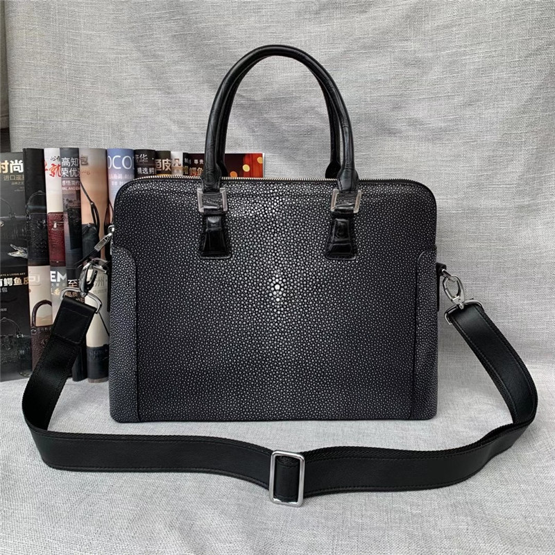 Authentic Exotic Stingray Skin Businessmen Laptop Briefcase Genuine Real Crocodile Leather Male Working Purse Handbag