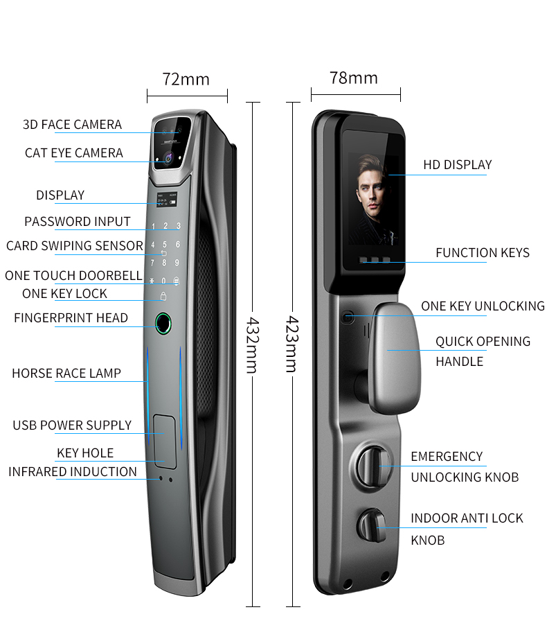 S937MAX 3D Face Recognition Camera Fingerprint Door Lock WiFi Code Card Smart Lock Door