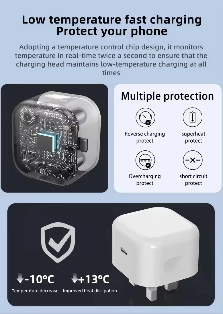 Fast Head Type C Station Battery Mobile Phone Wall Charger 25W For Iphone Samsung