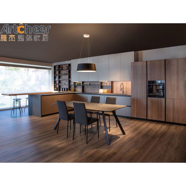 Italian Design Customized Modern Style High Glossy Lacquered L Shape Kitchen Cabinet with Luxury Island