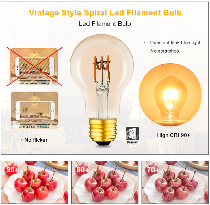 A19 A60 Decorative Outdoor LED Light Bulbs E27 Spiral Filament Bulb Dimmable 4w 6w