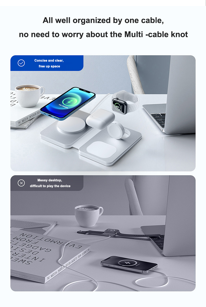 Smart Mobile Phone Wireless Charging Station 15W Fast Magnetic Wireless Foldable Charger