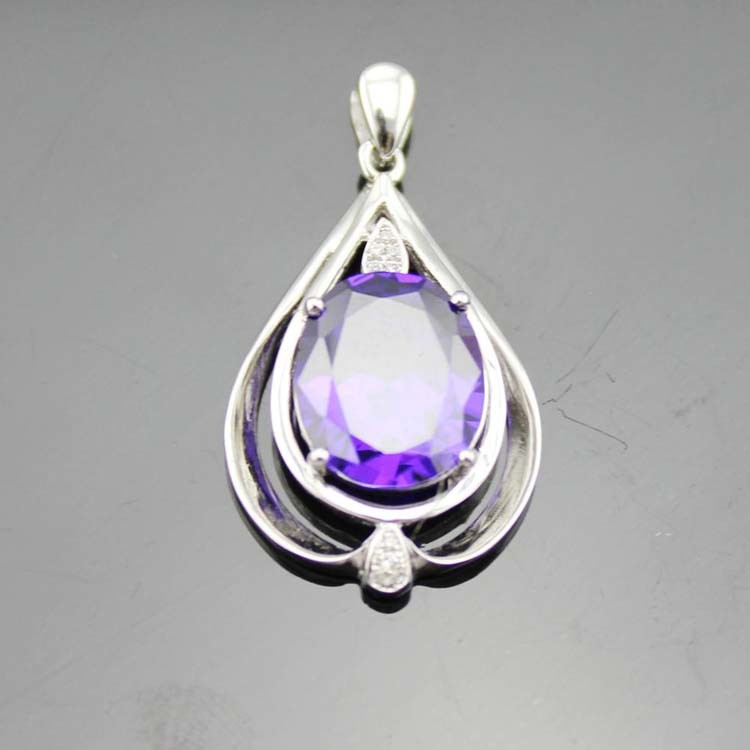 Women Jewelry 10mm x12mm Oval Blue Topaz Cubic Zirconia Pendant Necklace (P38)