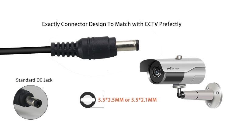Customizable Male To Female DC Power Cable With Jack Socket Connector