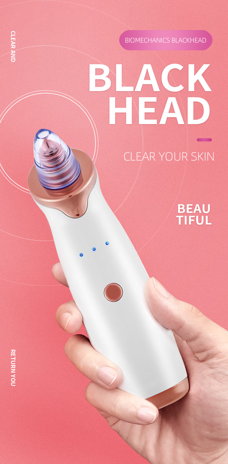 53kPa 3W Facial Vacuum Suction Machine Pore Cleanser Machine Replaceable Head