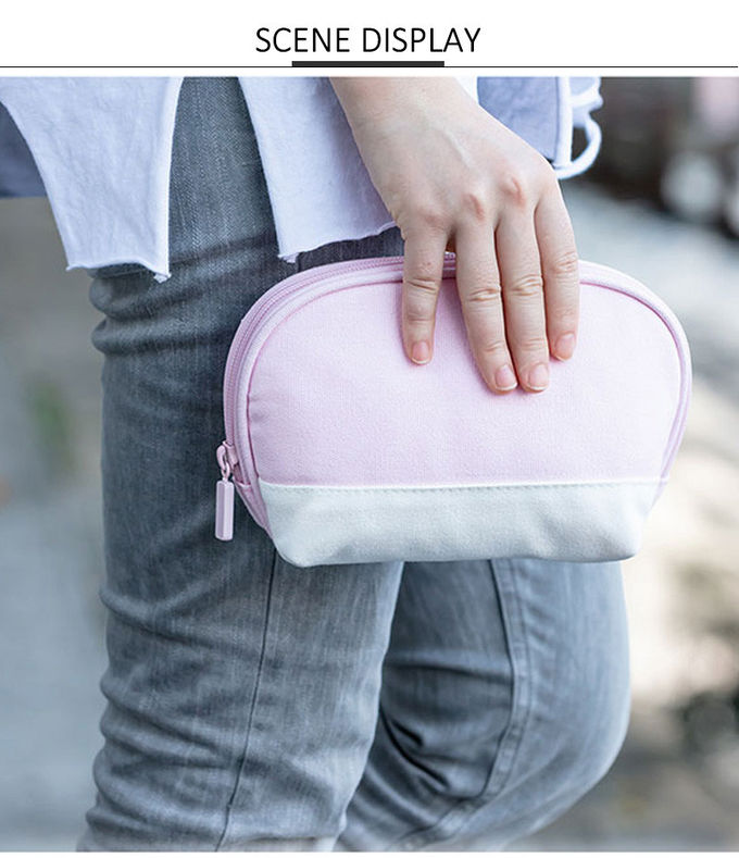 Professional Custom Portable Small Shell Shape Canvas Zipper Cosmetic Bag