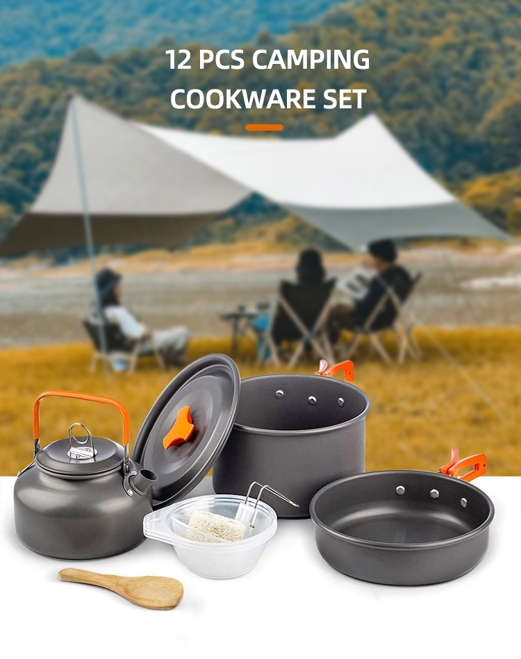 Best Selling Picnic Cookware Soup Pot Non-stick Camping Cookware Sets Aluminium Outdoor Cooking Pot Set With Storage Bag
