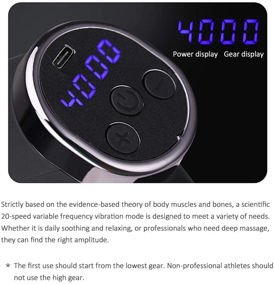 USB Type C Handheld Percussion Massage Gun 20 Speeds 3200rpm