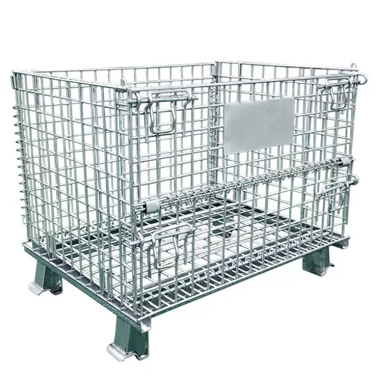 Folding Q235 Stackable Mesh Pallet Cages Warehouse Grid Box Metal