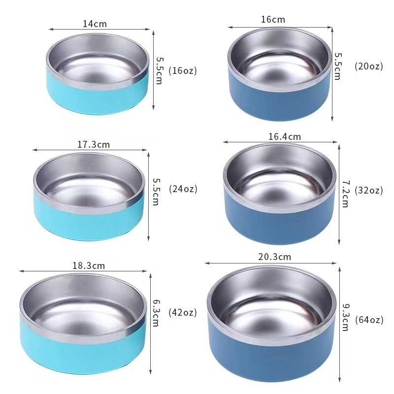 Stainless Steel Round Dog Bowl Double Layer Vacuum Pet Feeding Bowl