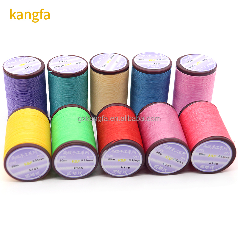 0.8mm 0.65mm Round Waxed High Strength Cored Sewing Thread for Leather Sewing Polyester