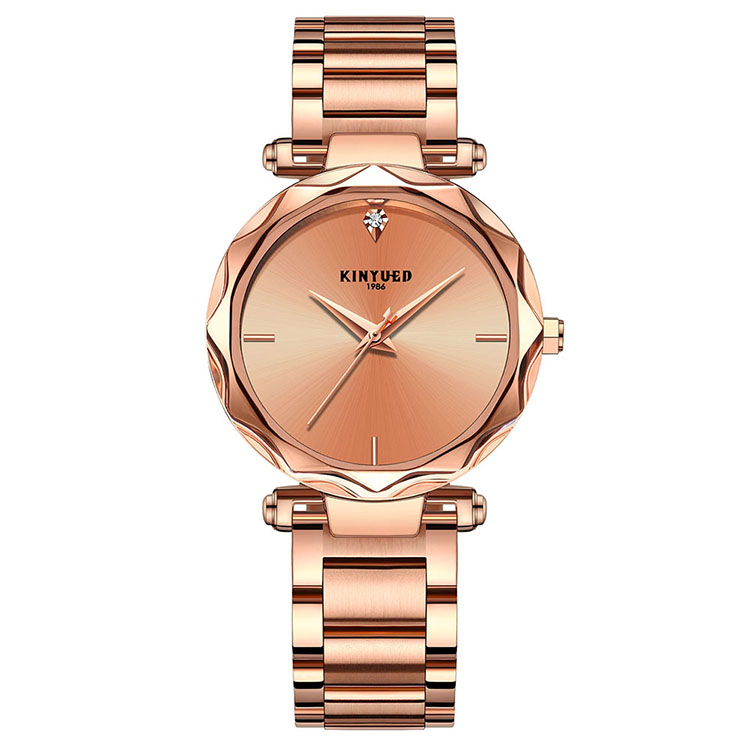 KINYUED high quality metal women stainless steel band quartz movement waterproof wrist watch