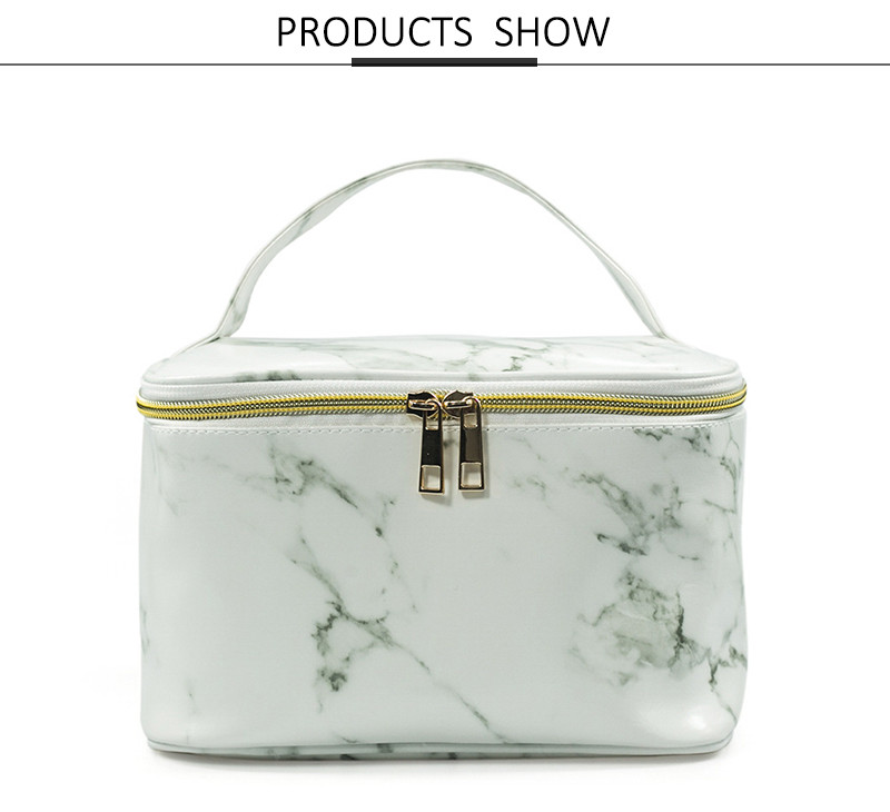 Zipper Closure Ladies Marble PU Leather Makeup Bag Case