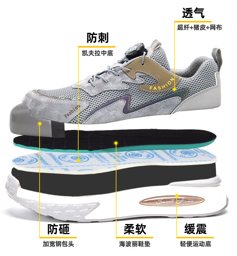 Unisex Safety Shoes with Air Cushion Sole and Kevlar Midsole Flying Knit Industrial Work Shoes