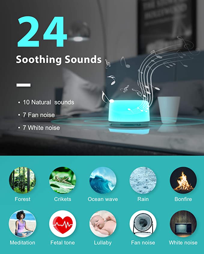 White Noise Nature Sound Sleeping Machine USB Rechargeable Sound Machine Color Night Light For Sleeping and Relaxing