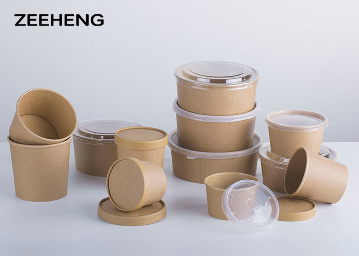 PE Coated 16oz 500ml Matt Salad Food Kraft Paper Bowls Dessert Cup With Lid