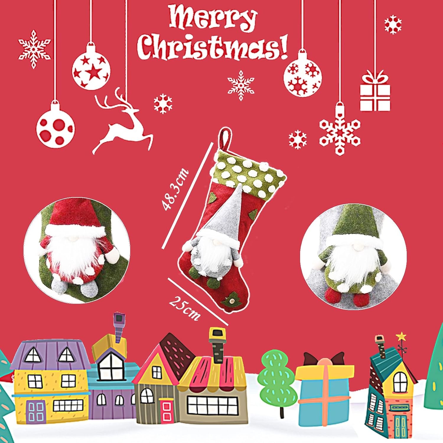 Stocking 3 Pack, 19 Inch 3D Gnomes Santa Christmas Beauty Cleansing Brush Facial Scrub Christmas stocking