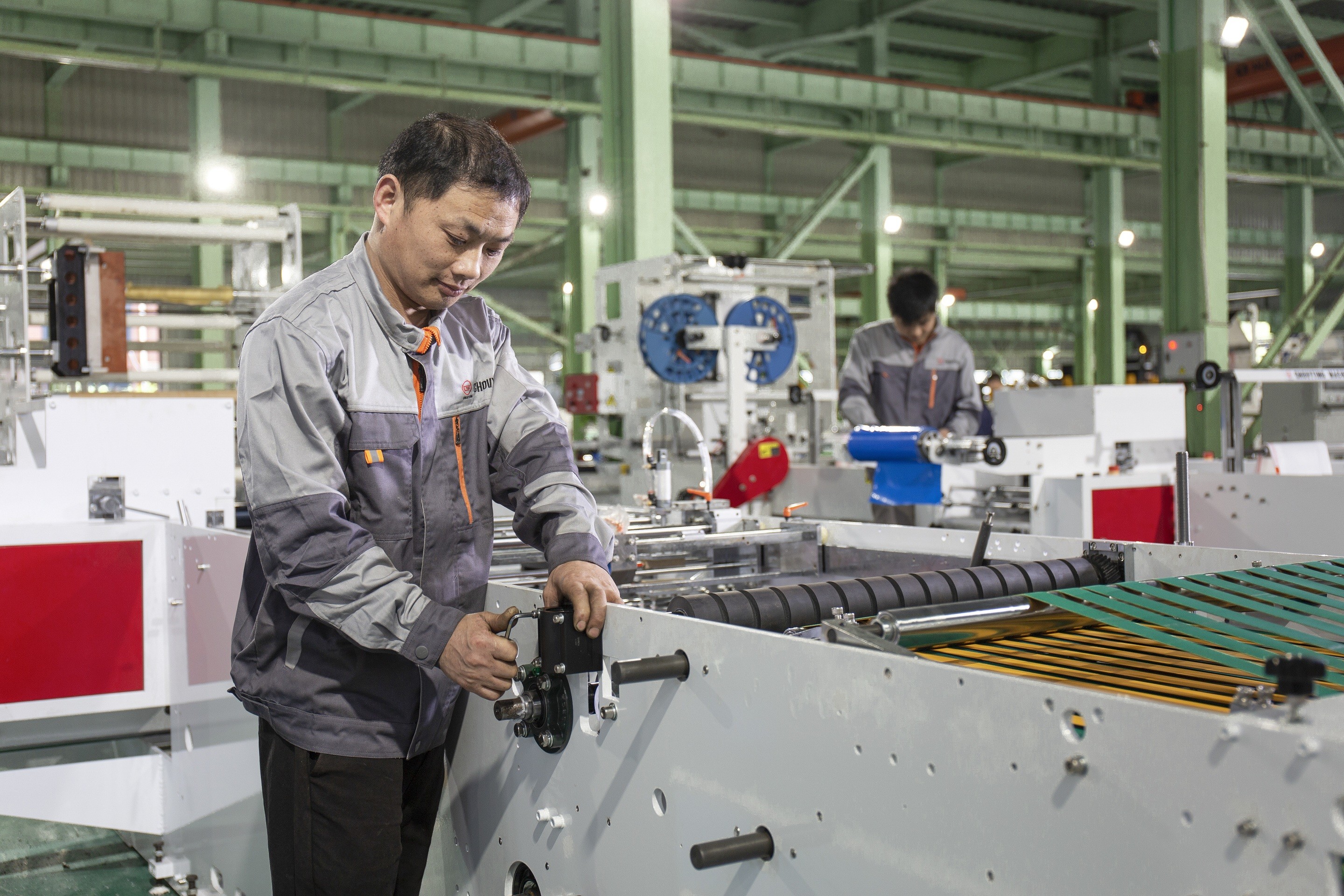 2 Lines PE PP Side Sealing Bag Making Machine 120pcs/min With Self Adhesive Tape