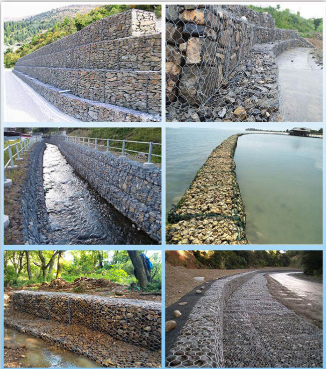 Bridge Protective Gabion Mesh Basket Hexagonal Hole Rock Filled