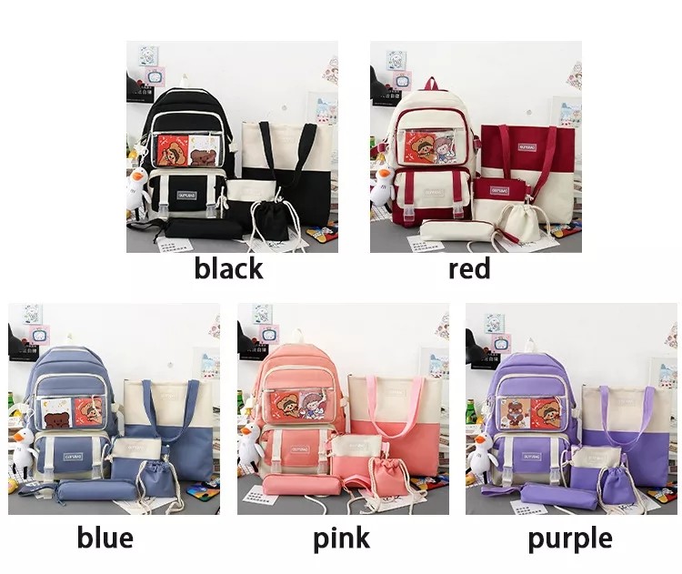 OEM 1.35 Inch Girls School Bag Set Large Capacity 5 In 1 Backpack Sling Pencil Bag