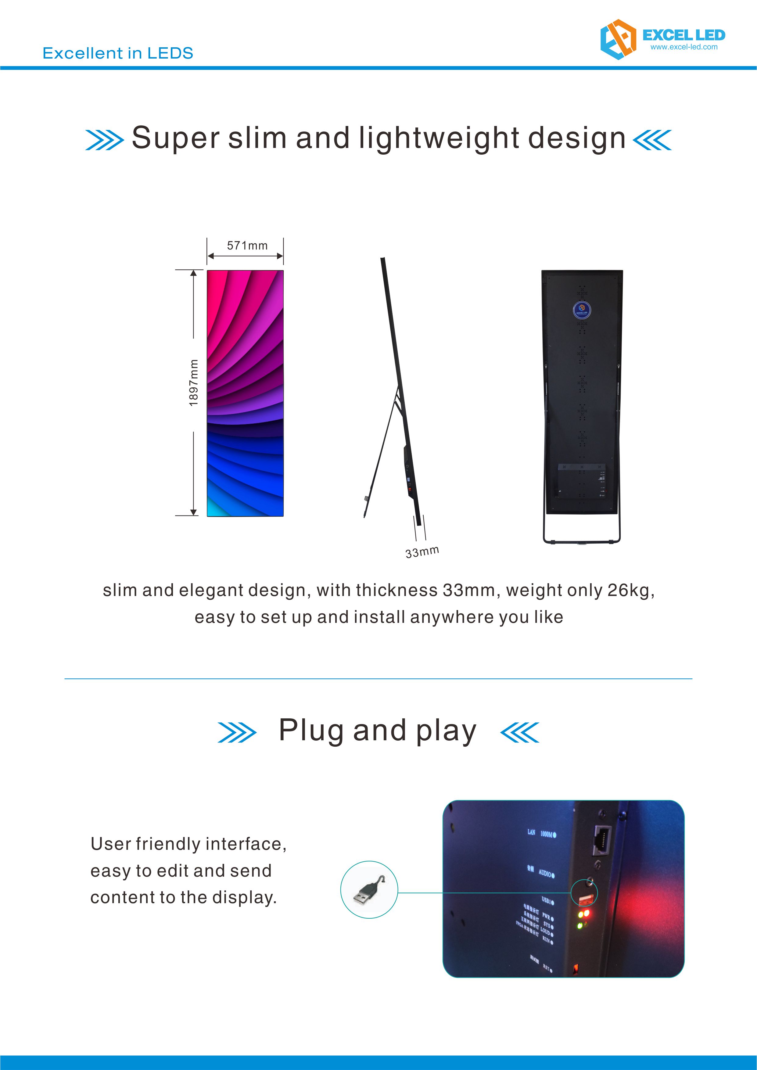 Shopping Mall Advertising Full Color Mirror Floor Standing Rental Led Display P2.5 Poster Led Screen