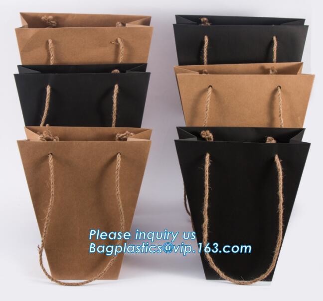 OEM Logo Printed Paper Packaging Bag Custom Good Quality Flower Carrier Bag,Art Paper Flower Carrier Bag Shopping Bags W