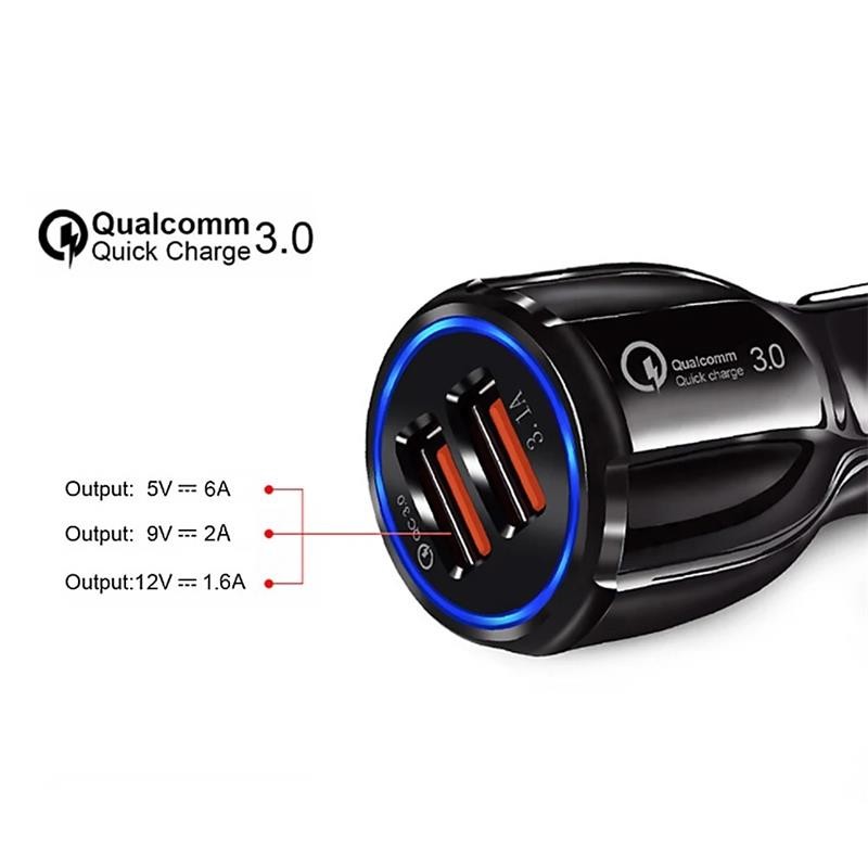 Fast Charging Dual Port Car Charger Adapter 3.1A QC3.0 27g