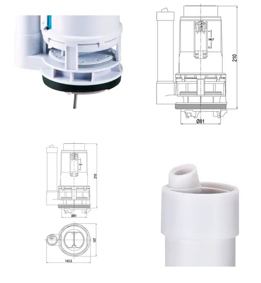 Onsite Installation 3 Inch White Toilet Flush Valve Tank Fitting Easy Maintenance