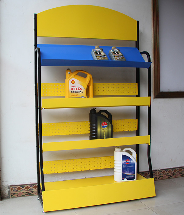 Yellow Color 4 Tier Metal Freestanding Shelves For Car Accessories Store