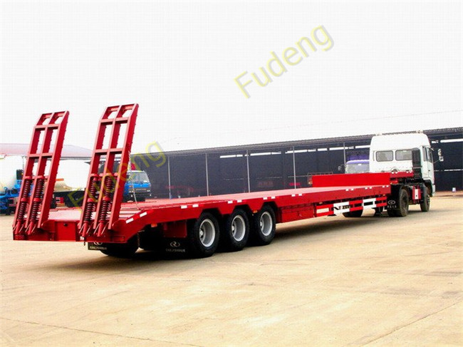 40 Ton 50 Ton 60 Ton Long Vehicle Low Bed Loader Semi Trailer , Low Bed Transport