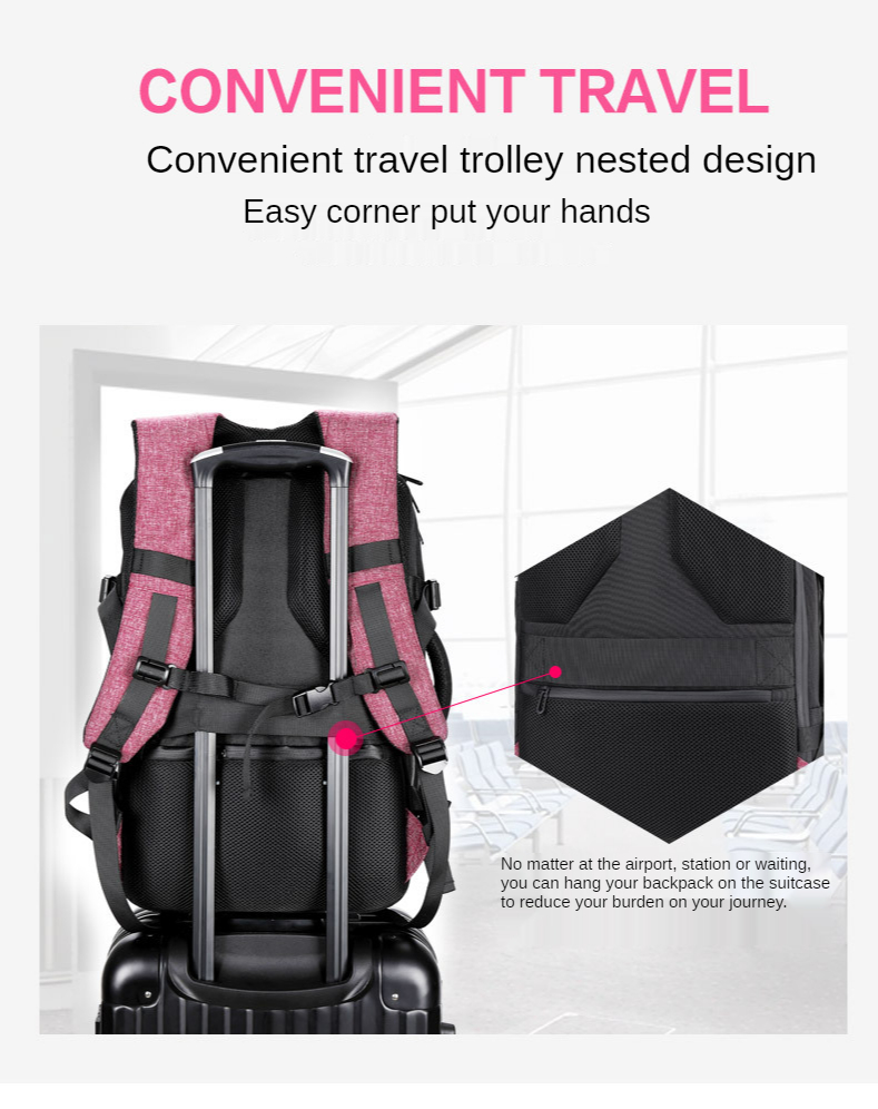 ISO9001 Unisex 32 Litre USB Travel Backpack With Shoe Compartment