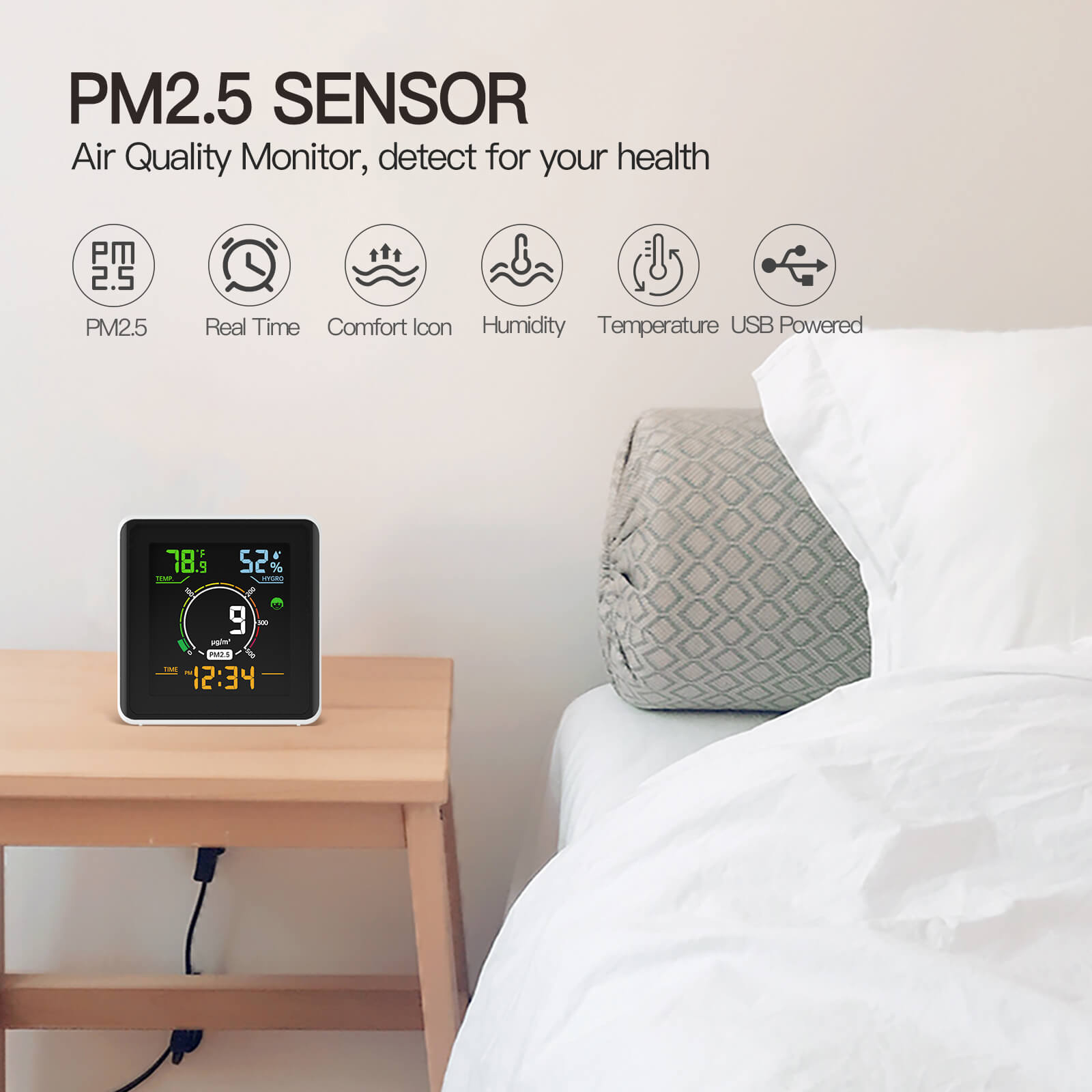 5s Reading PM2.5 Gas Detector Gas Detector Black White Air Quality Tester 0-500ug/M3