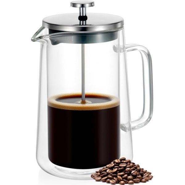 Customized Insulated Borosilicate Glass French Press Pot Heat Resistant Double Layer