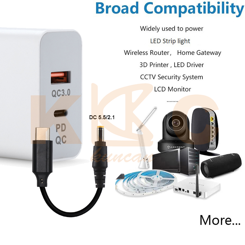 USB-C To DC Step Up Cable Converter For 12V 9 Volt Router Laptop 15V 20V Charger