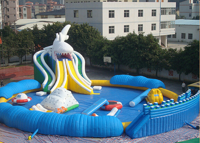 Commercial Giant Shark Blow Up Kid Pool With Fun Inflatable Pool Toys