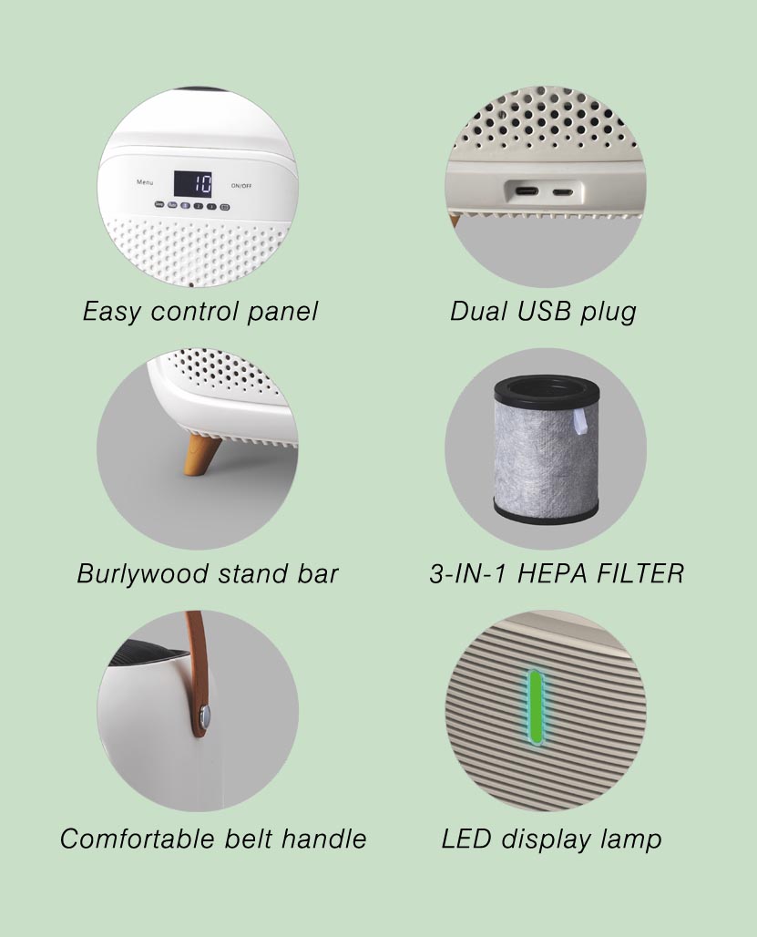 RoHS 30db H13 True Hepa Air Purifier Mini Humidifier PM2.5