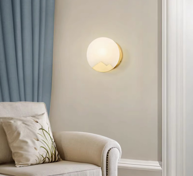 Modern wall lamp round glass bedroom bedside lamp designer light luxury lamp Nordic living room background wall lamp