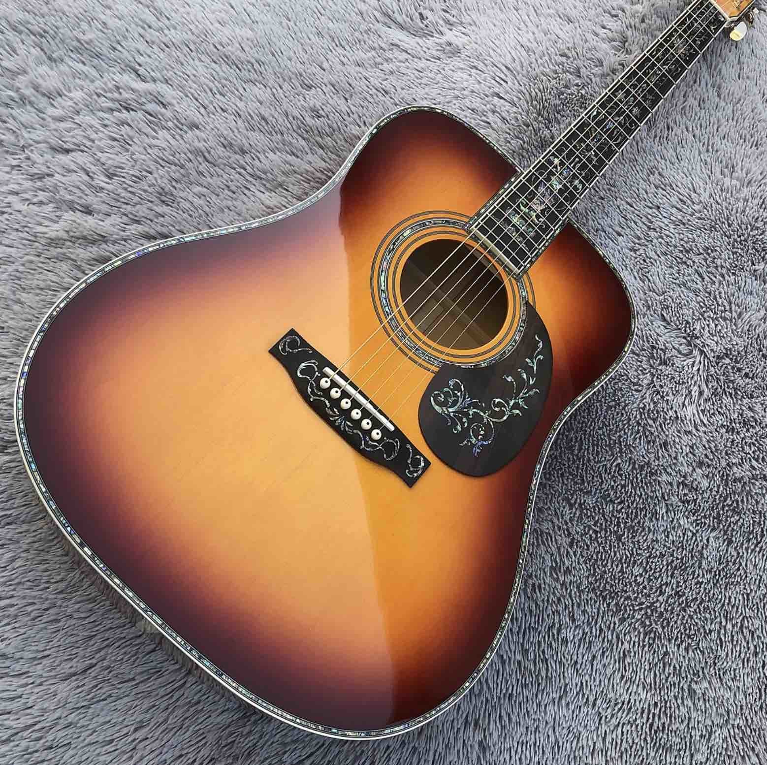Solid Spruce Top Abalone D Style Acoustic Guitar with Burst Maple Body Ebony Fingerboard