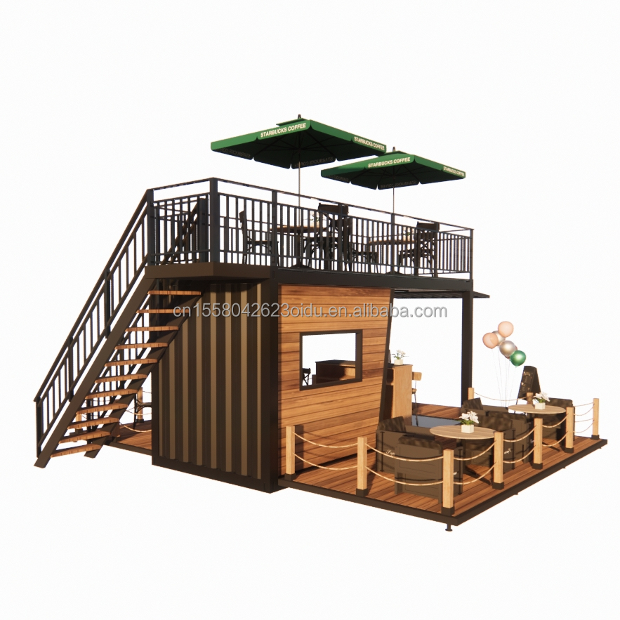 Double-Story Prefab Container House for Mall Boba Style 50/75/100mm Wave Sandwich Panel Wall and Modern Design Terrace