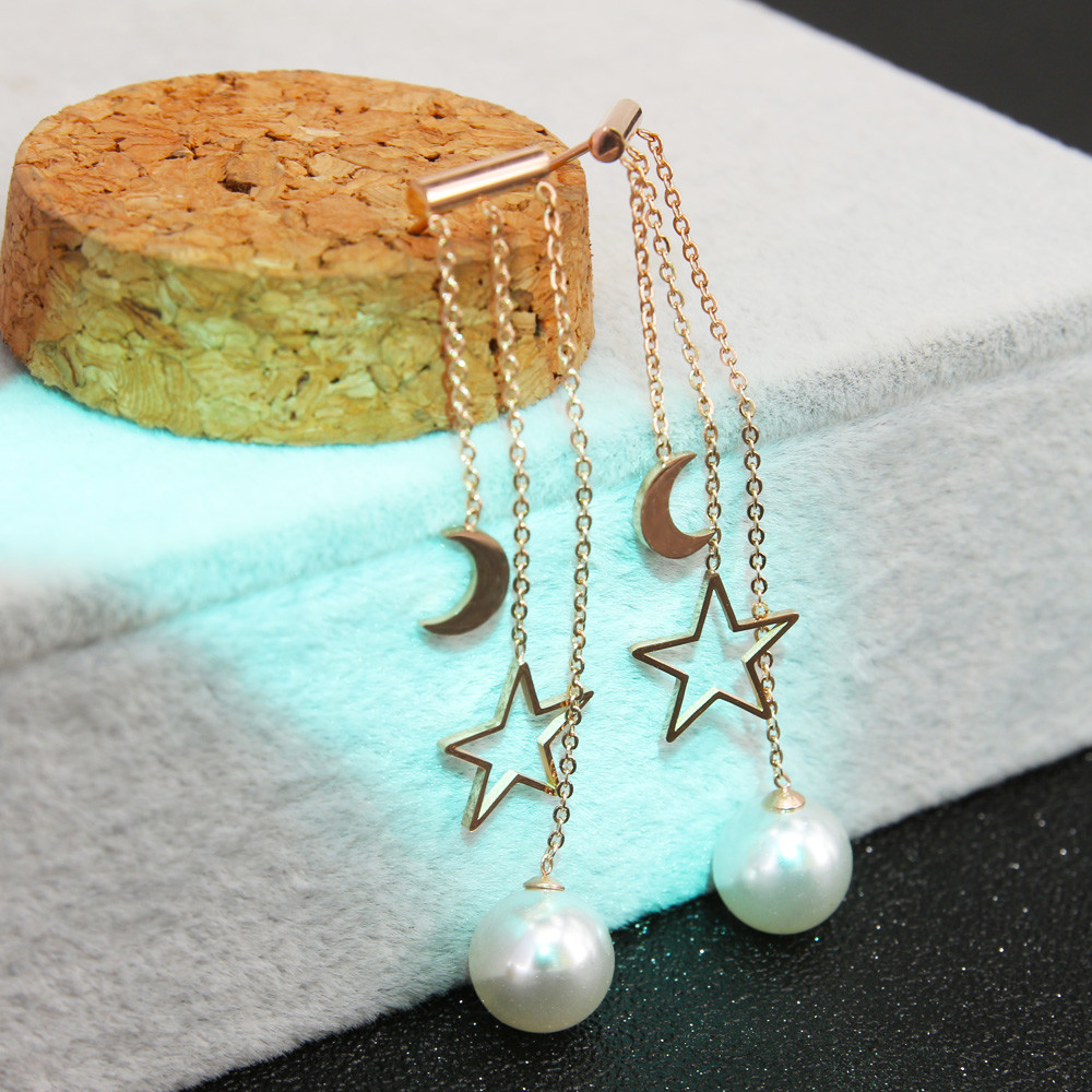 Fashion jewelry moon star hanging pearl earring rose gold stud earring sets