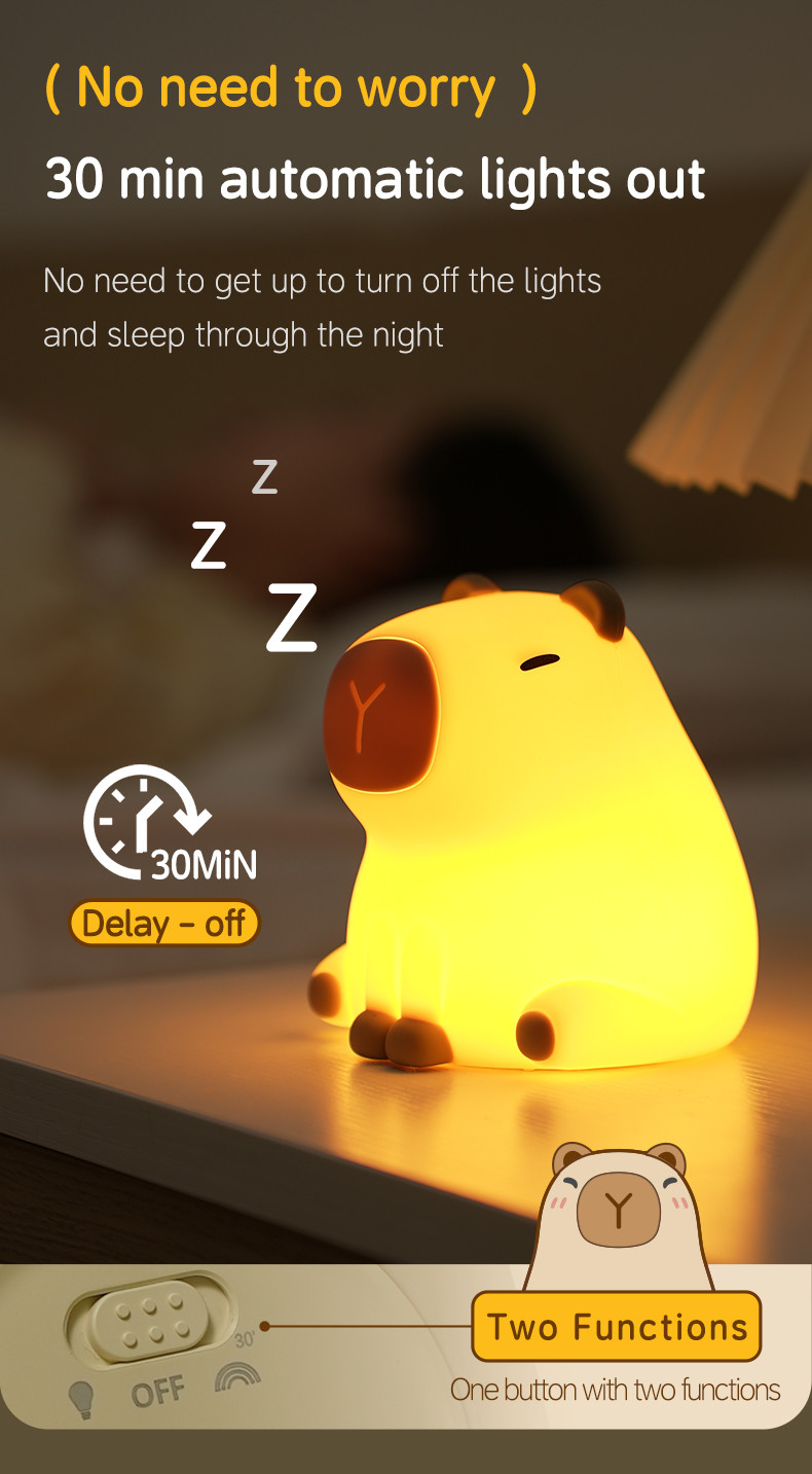 New Cute Capybara Silicone Night Light Usb Rechargeable Led Pat Lamp Timing Dimming Decorative Table Sleep Night Lamp