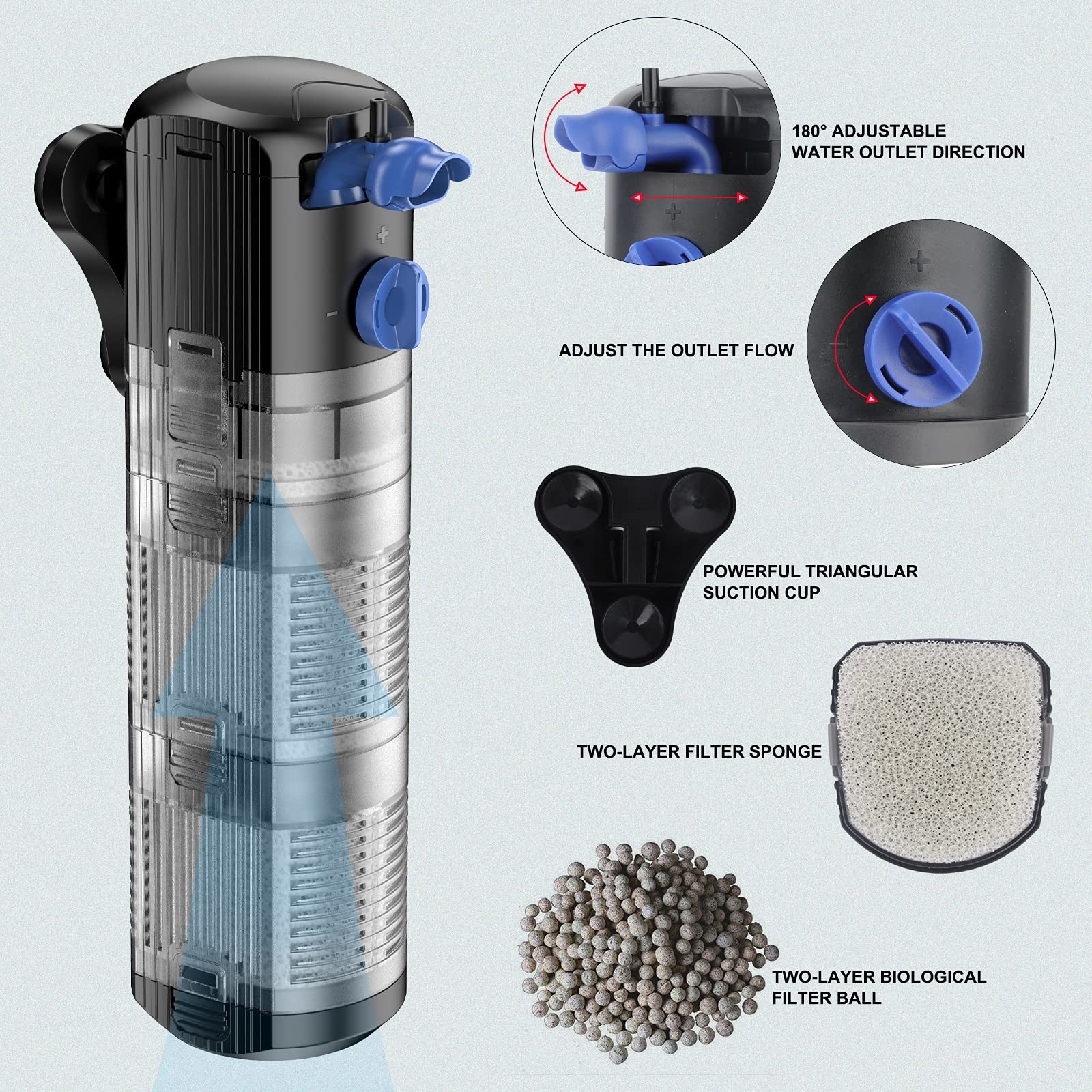 Aquarium Fish Tank 8w Internal Filter Pump For 40-120 Gallon Salt Fresh Water Coral Turtle Tank