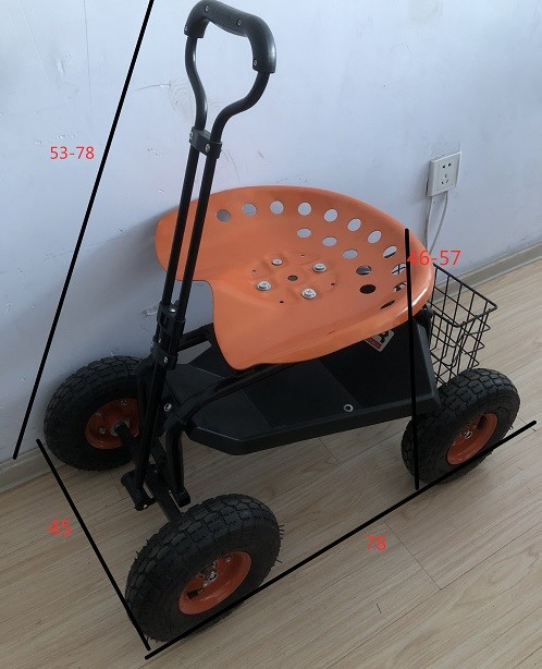 Heavy Duty Garden Rolling Work Seat With Tool Tray Planting Orange