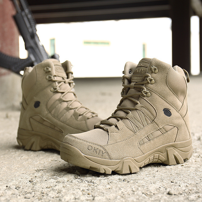 Wholesale High-top Mountaineering Boots Men's Brown Tactical Boots Non-slip Waterproof Training Boots