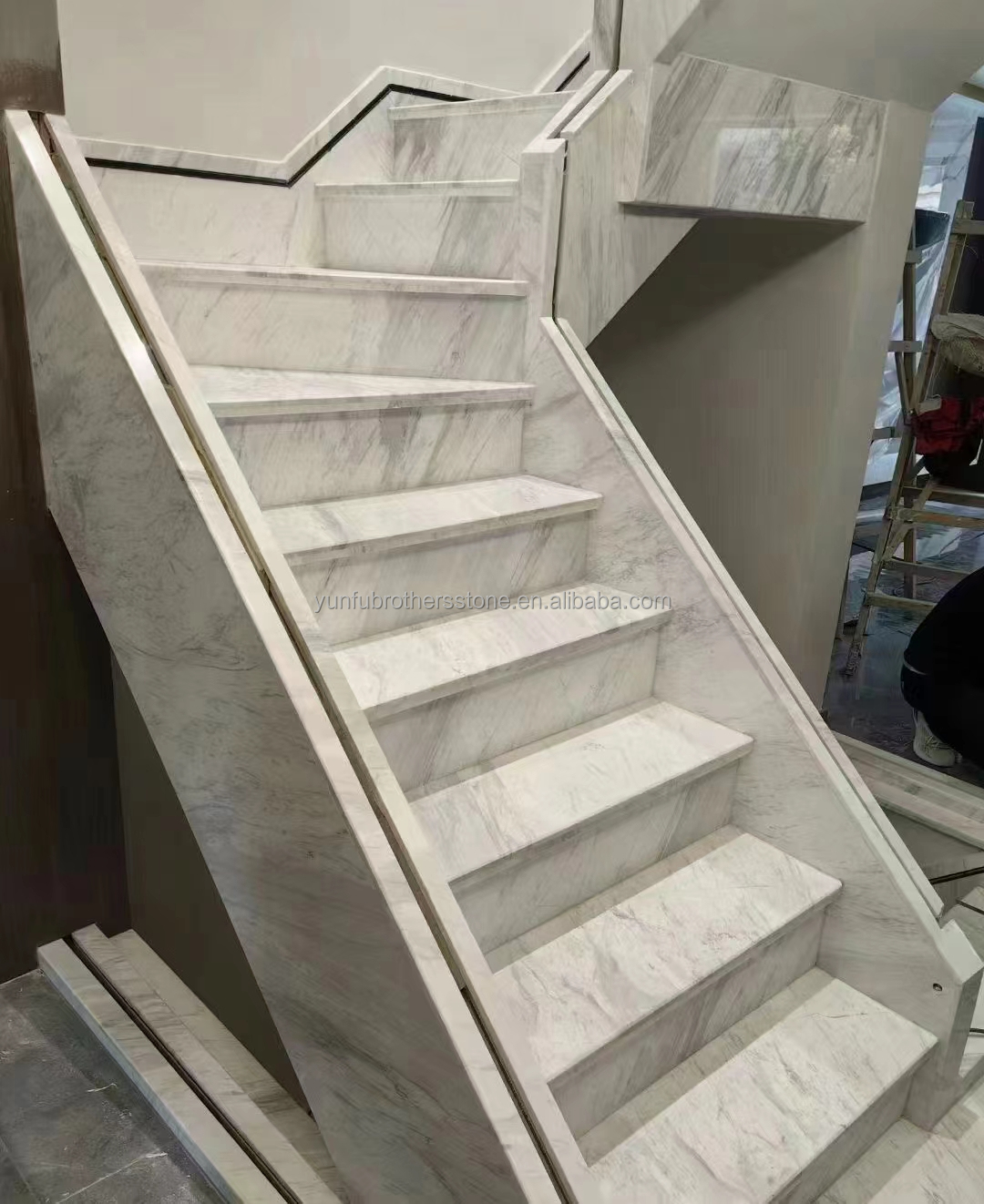Modern LED Light Following Anti-Slip Indoor Staircase Crystal White Marble Design FOB