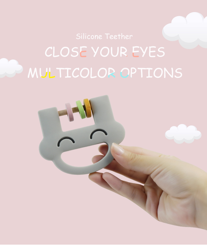 Smile Face Cute Silicone Kids Toys Silicone Rattle Teether With Customize Logo OEM ODM